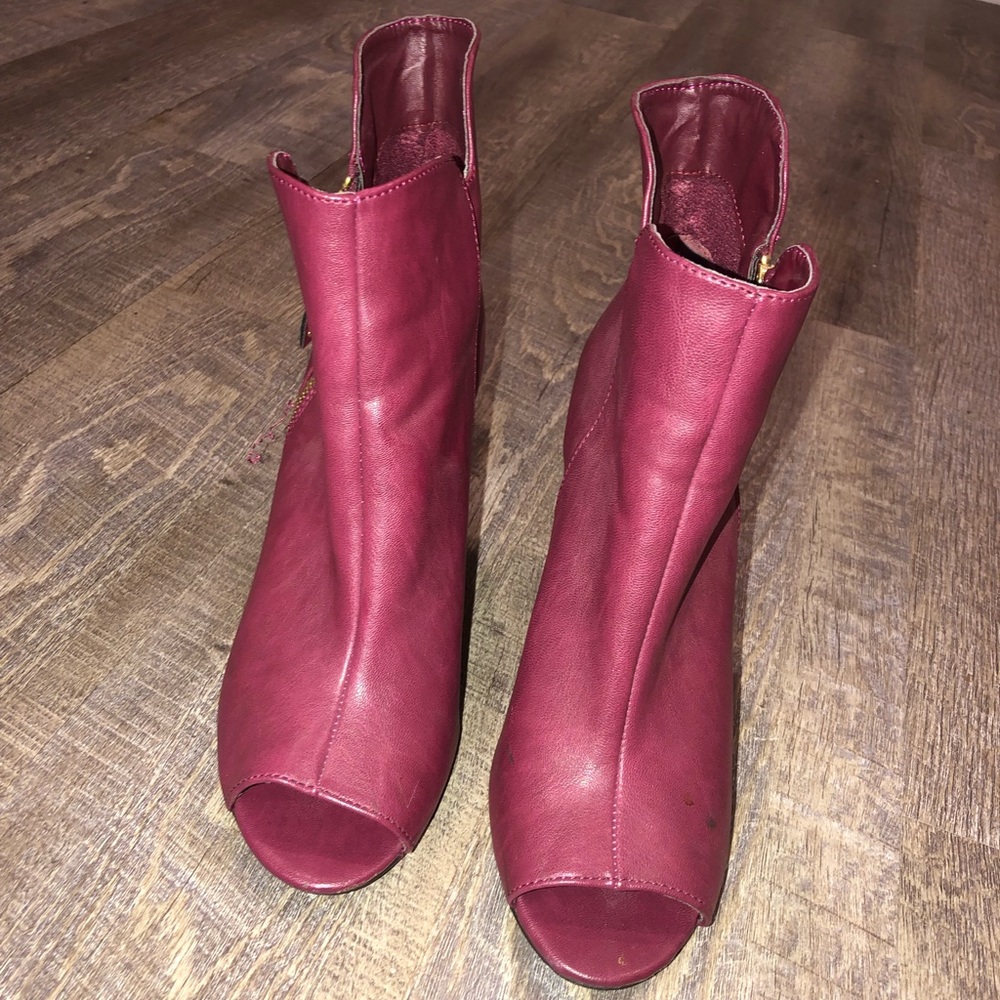 Burgundy Open Toe Bootie With Zipper - image 4